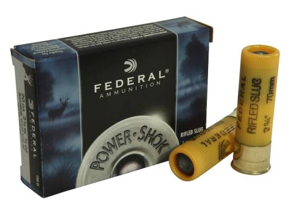 FEDERAL POWER-SHOK AMMUNITION 20 GAUGE 2-3/4″ 3/4 OZ HOLLOW POINT RIFLED SLUG 500 ROUNDS