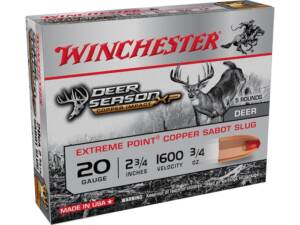 WINCHESTER DEER SEASON XP COPPER IMPACT AMMUNITION 20 GAUGE 2-3/4″ 3/4 OZ COPPER EXTREME POINT SABOT SLUG LEAD-FREE 250 ROUNDS