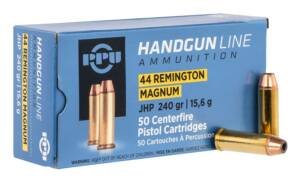 PPU Handgun Line .44 Rem Mag 240 grain JHP ammunition 50-round box and loose cartridges