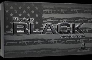 Hornady BLACK 7.62x39mm 111 grain MonoFlex copper ammunition box featuring a dark tactical aesthetic with an embossed American flag backdrop