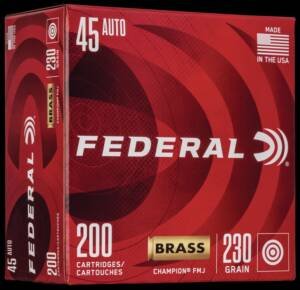 Federal Champion .45 ACP 230 grain FMJ range ammunition 200-round value pack box