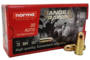 Norma Range & Training .32 ACP 73 grain FMJ ammunition, 50-round box