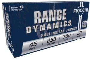 Fiocchi Range Dynamics .45 Colt 255 grain CMJ target ammunition 50-round box