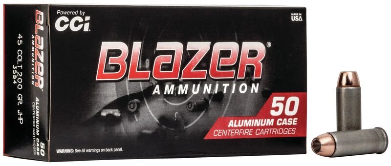 CCI Blazer .45 Colt 200 grain JHP ammunition 50-round box with aluminum cartridges