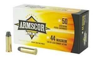 Armscor USA .44 Rem Mag 240 grain SWC ammunition 50-round box and loose cartridges
