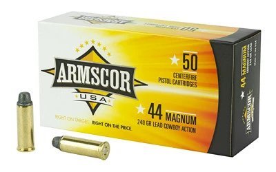Armscor USA .44 Rem Mag 240 grain SWC ammunition 50-round box and loose cartridges