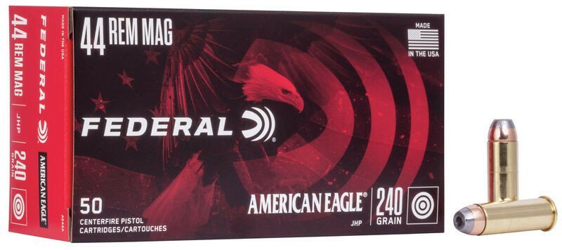 Federal American Eagle .44 Rem Mag 240 grain JHP ammunition 50-round box