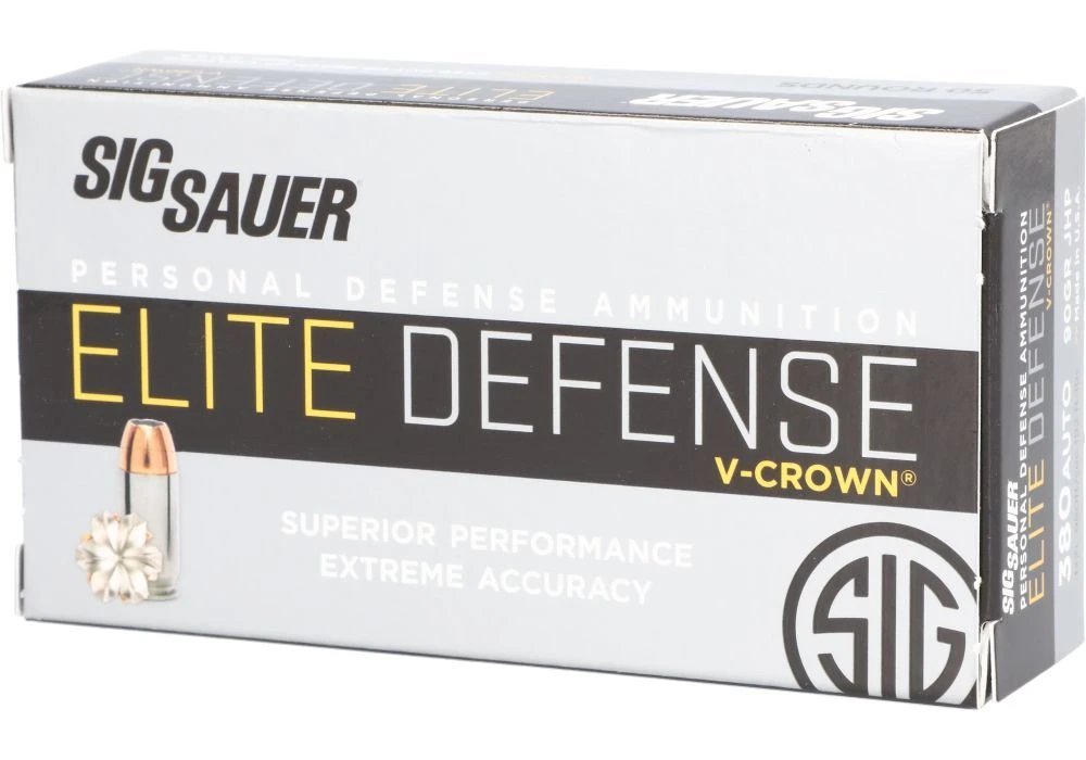 SIG Sauer Elite V-Crown .380 Auto 90 grain JHP personal defense ammunition 50-round box