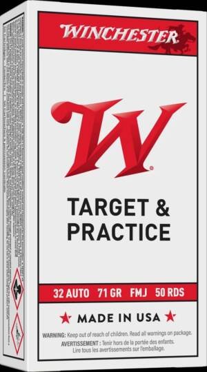 Winchester USA Target & Practice .32 Auto 71 grain FMJ ammunition 50-round box