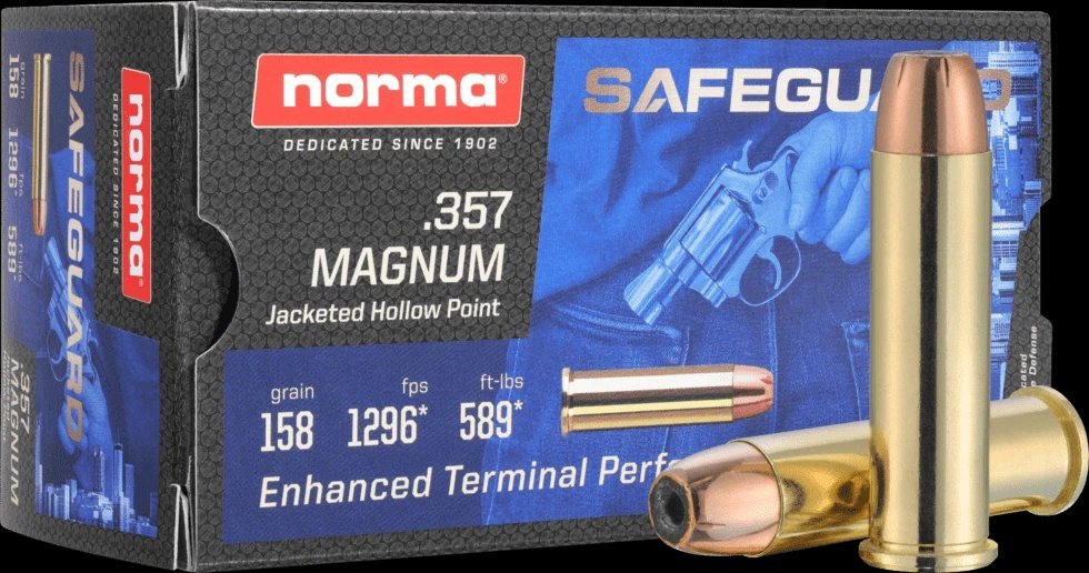 Norma Safeguard .357 Magnum 158 grain JHP personal defense ammunition 50-round box