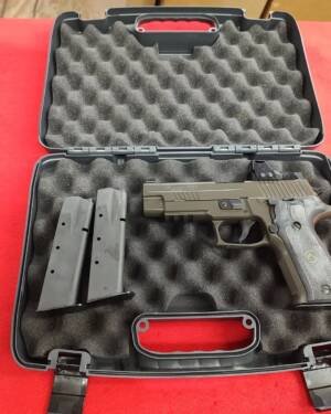Used Sig P226 Legion 9mm handgun with Romeo1Pro red dot sight and magazines in factory case