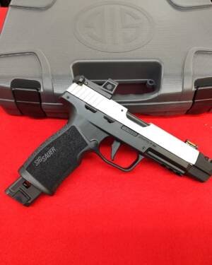 Sig P322 for sale 22 LR handgun with ROMEOZero Elite optic in front of factory case
